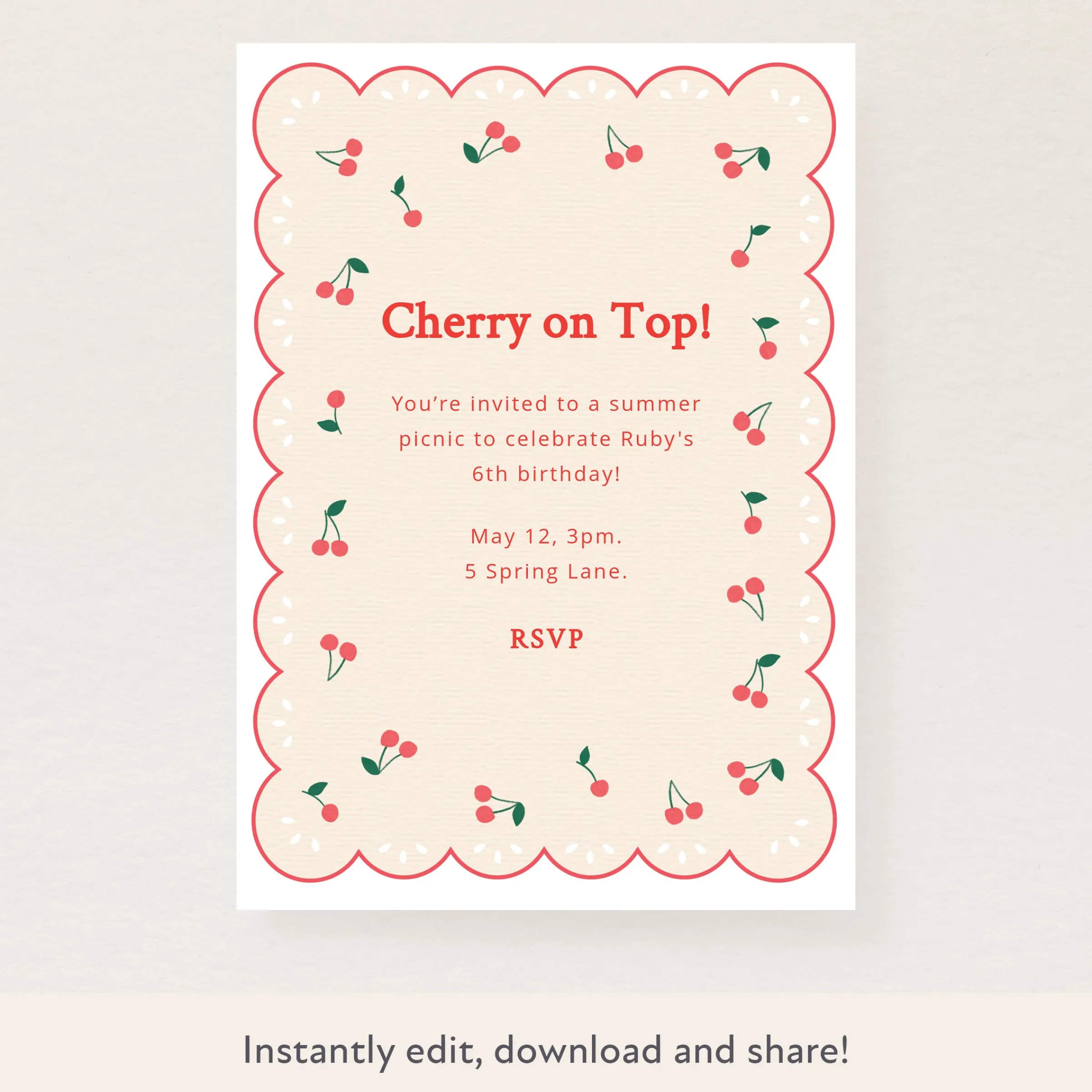 Cherries Download & Print Invitation>Meri Meri Best