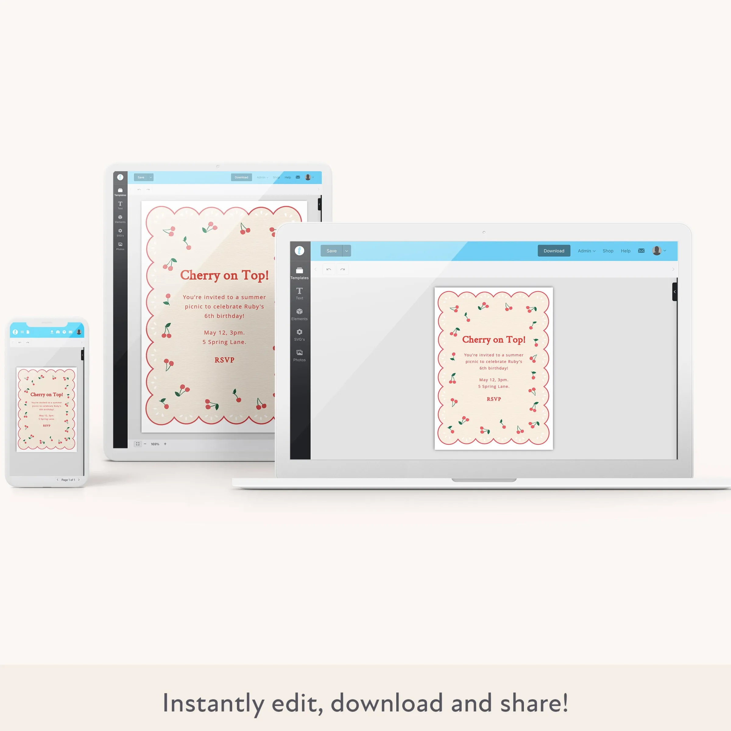 Cherries Download & Print Invitation>Meri Meri Best