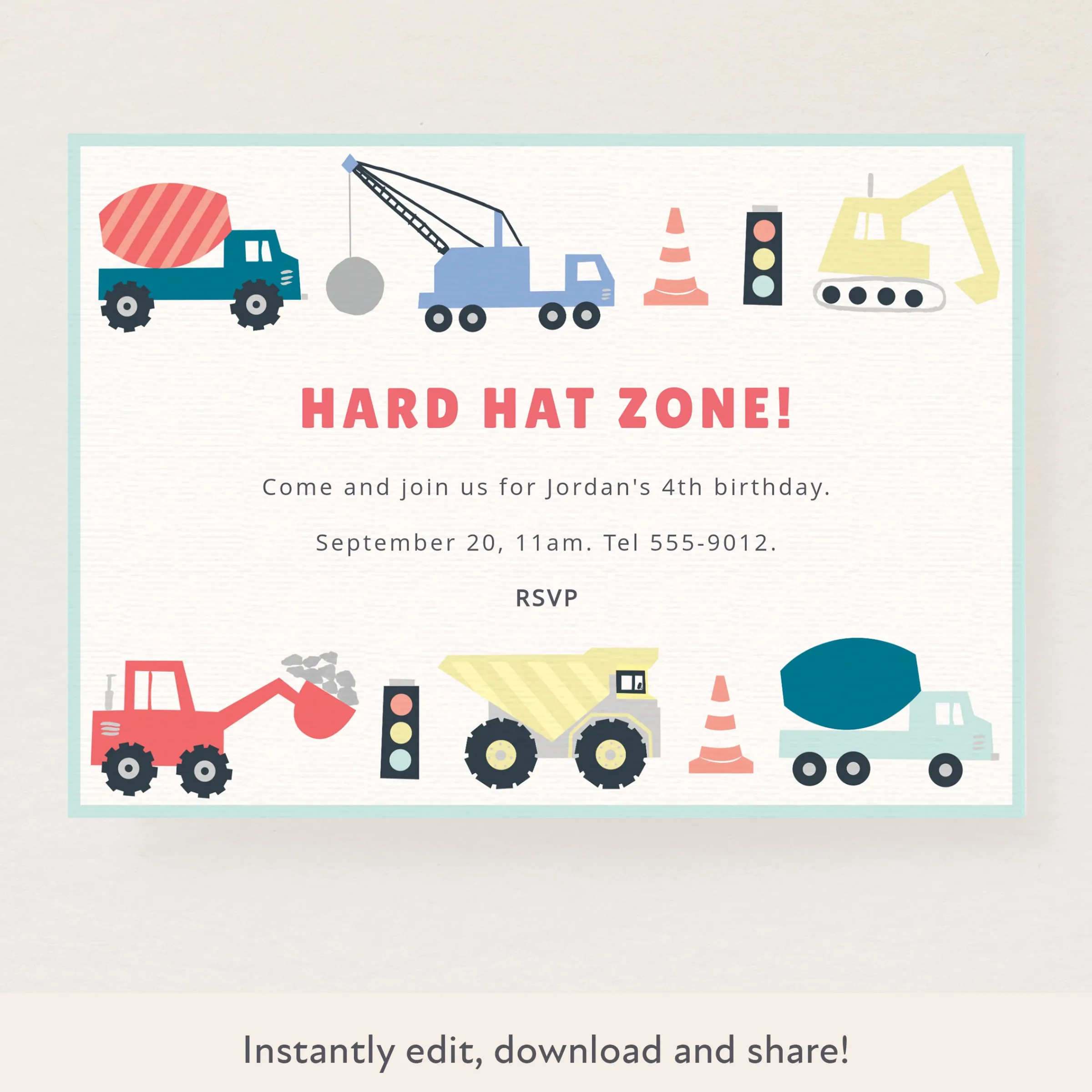 Construction Download & Print Invitation>Meri Meri New
