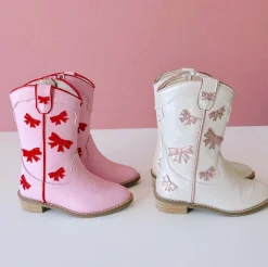Cowgirl White + Pink Bow Boots><noscript><img width=