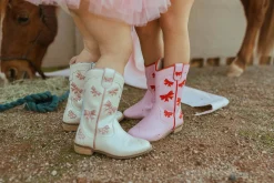 Cowgirl White + Pink Bow Boots><noscript><img width=