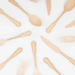 Elegant Gold Foil Detail Wooden Cutlery Set (x 24)><noscript><img width=