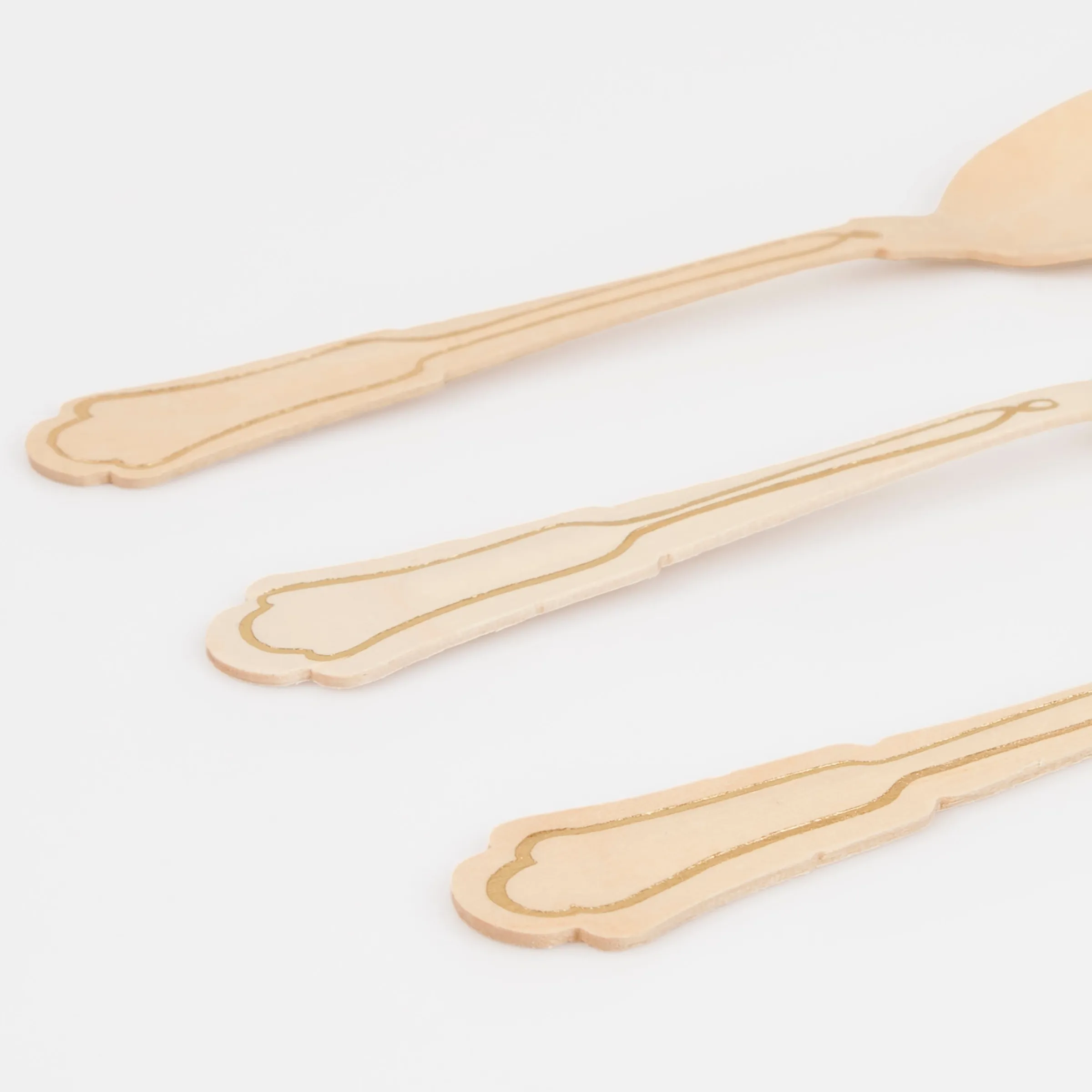 Elegant Gold Foil Detail Wooden Cutlery Set (x 24)>Meri Meri Clearance