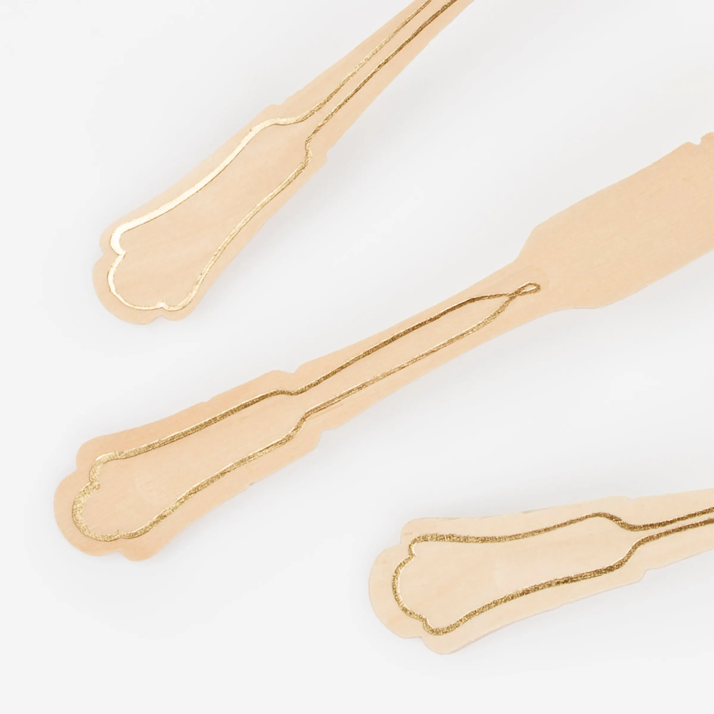 Elegant Gold Foil Detail Wooden Cutlery Set (x 24)>Meri Meri Clearance