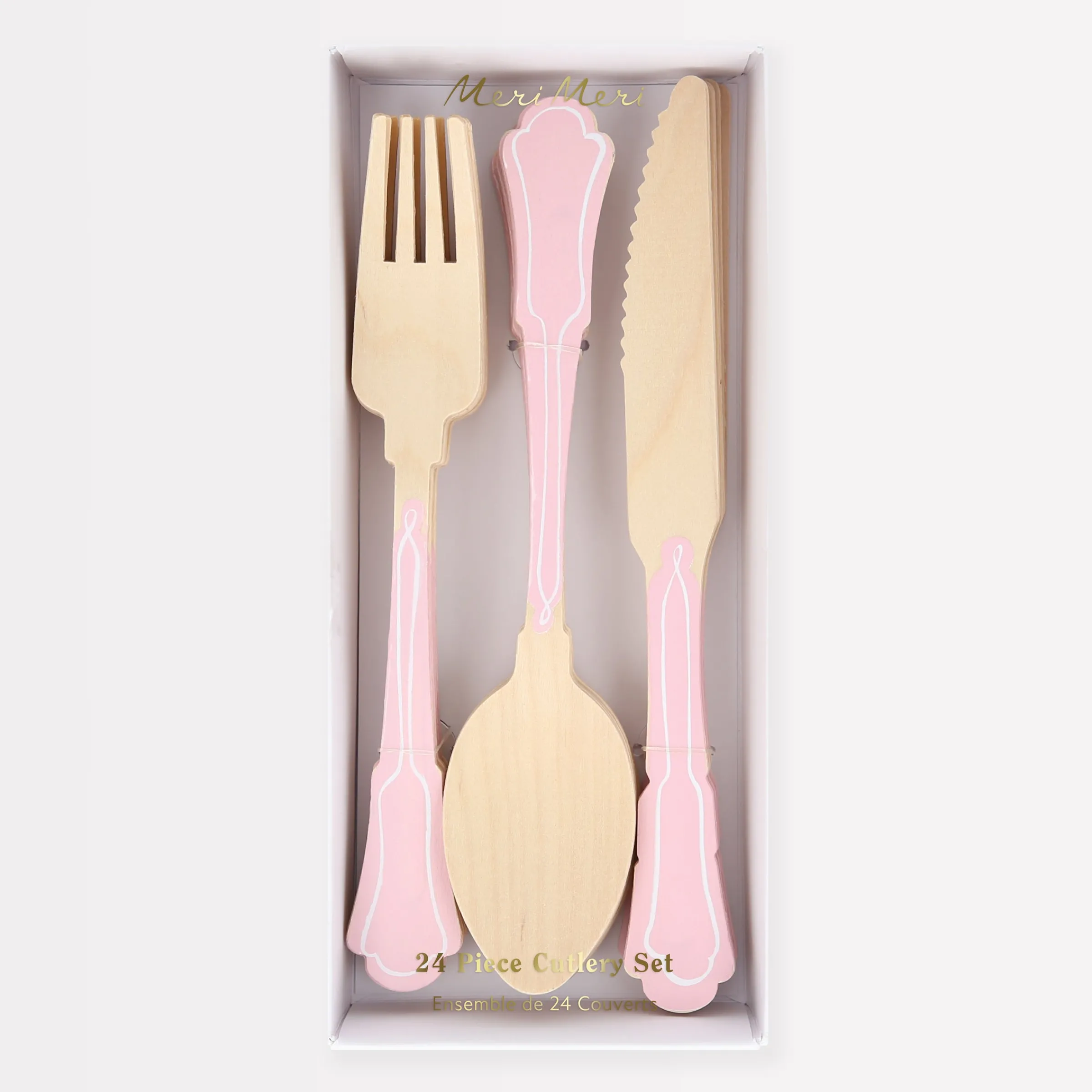 Elegant Pink Wooden Cutlery Set (x 24)>Meri Meri Best