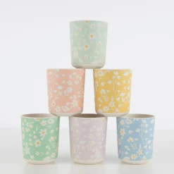 Floral Reusable Bamboo Cups (x 6)>Meri Meri New