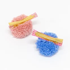 Gingham & Big Pompom Hair Clips (x 6)><noscript><img width=