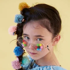 Gingham & Big Pompom Hair Clips (x 6)><noscript><img width=