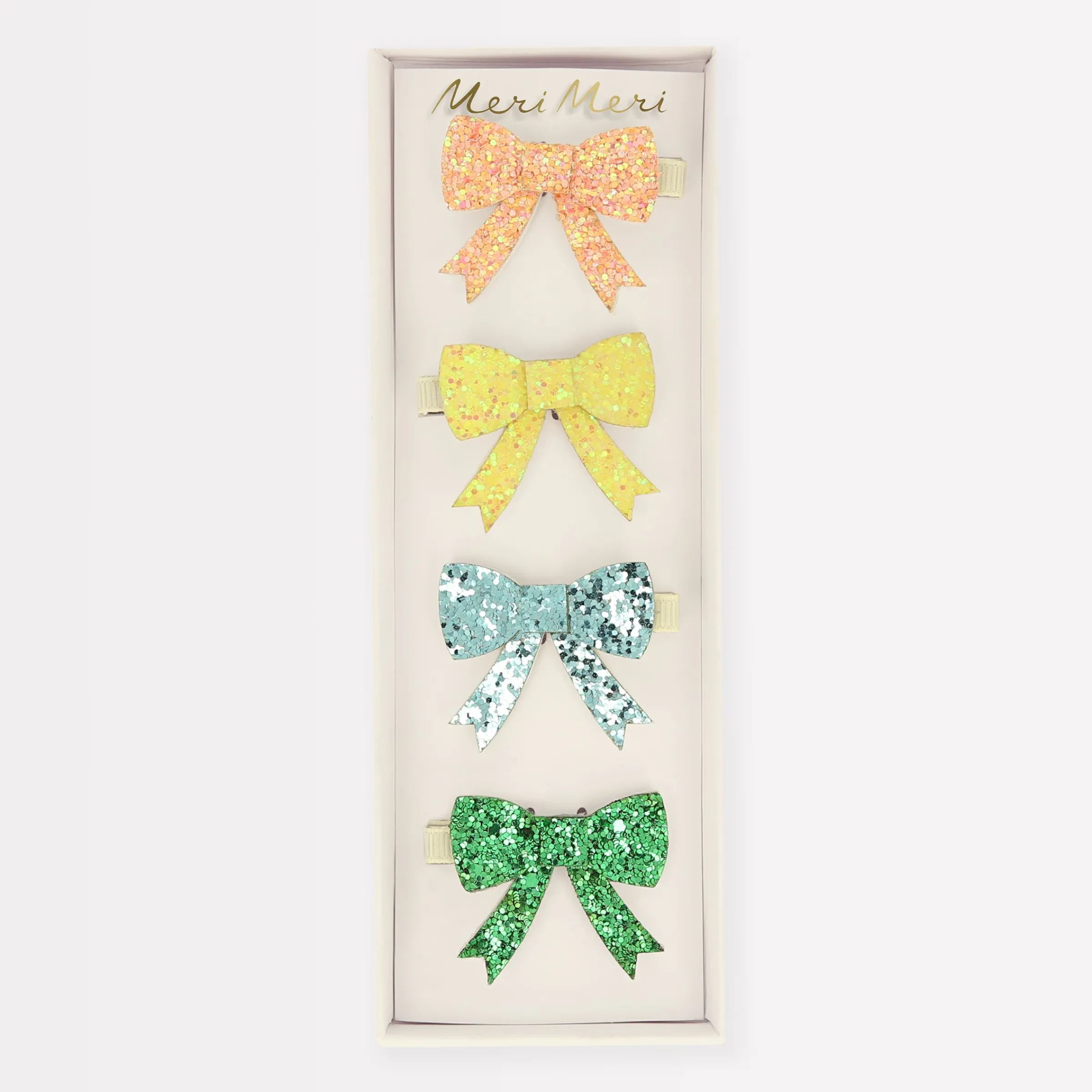 Glitter Bow Hair Clips (x 4)>Meri Meri Fashion
