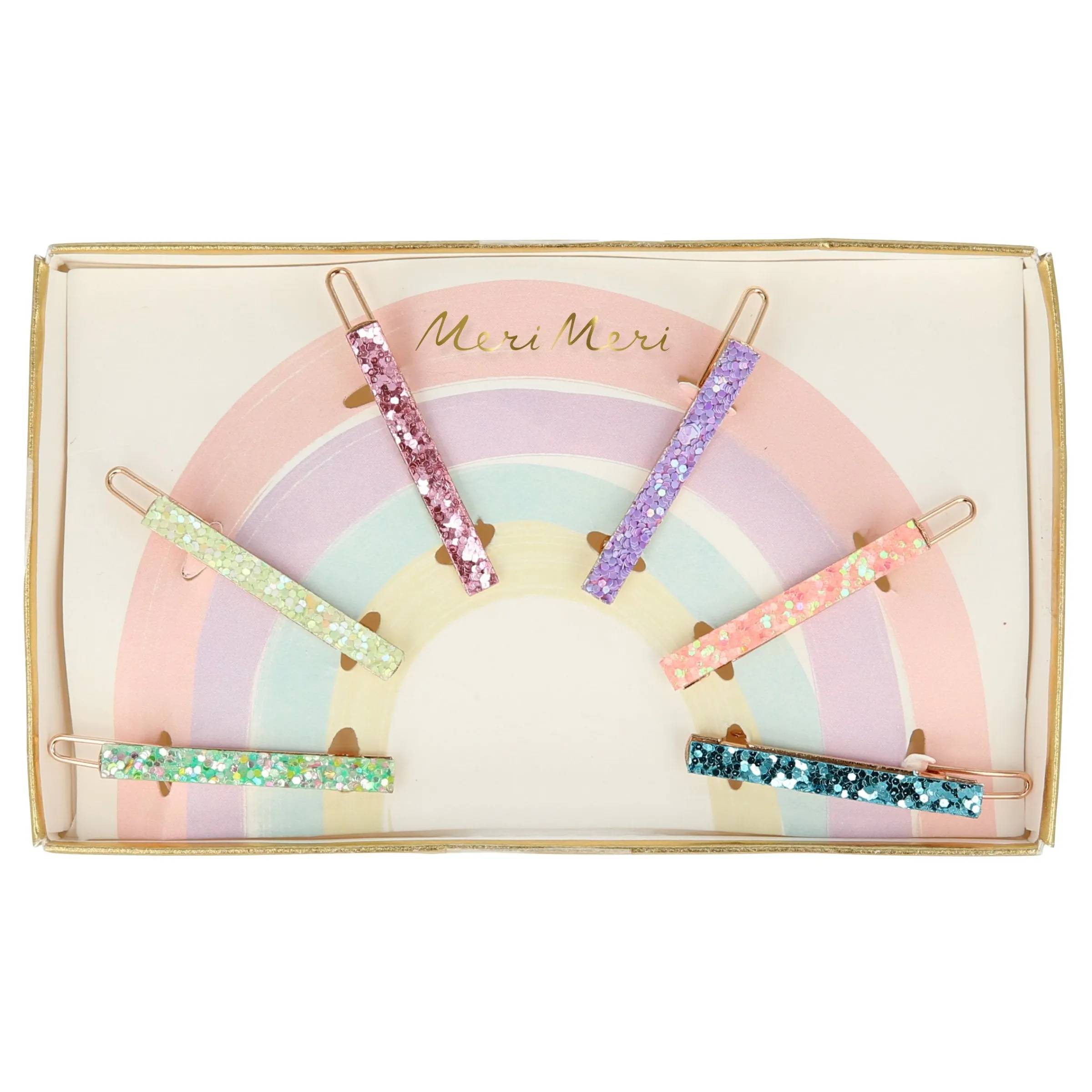 Glitter Rainbow Hair Clips (x 6)>Meri Meri Best