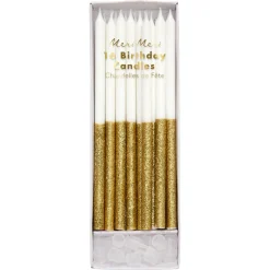 Gold Glitter Dipped Candles (x 16)>Meri Meri Clearance