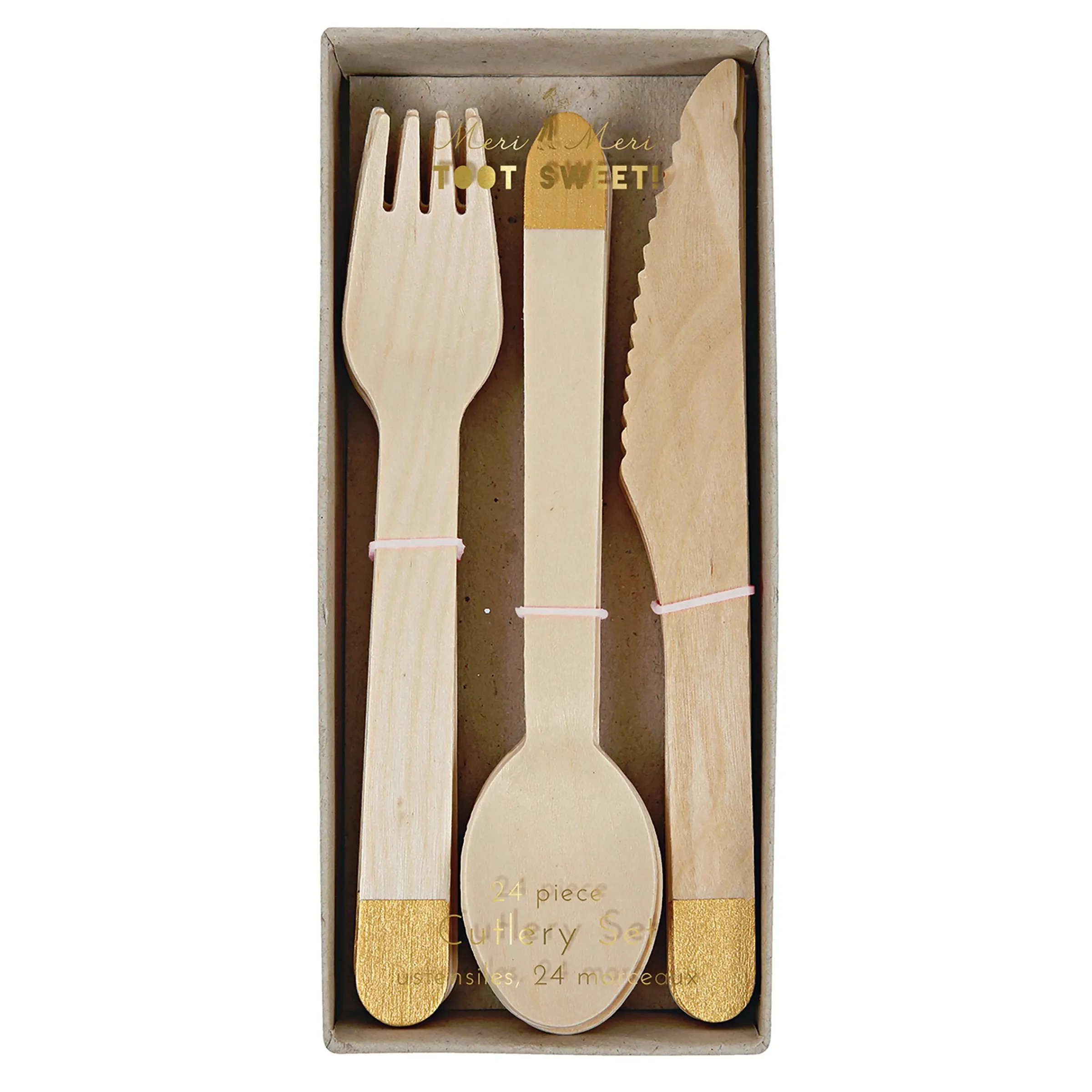 Gold Wooden Cutlery Set (x 24)>Meri Meri New