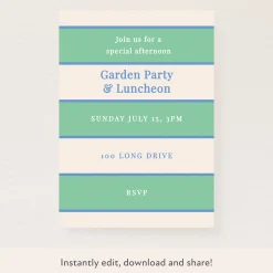 Green Cabana Stripe Download & Print Invitation>Meri Meri Outlet