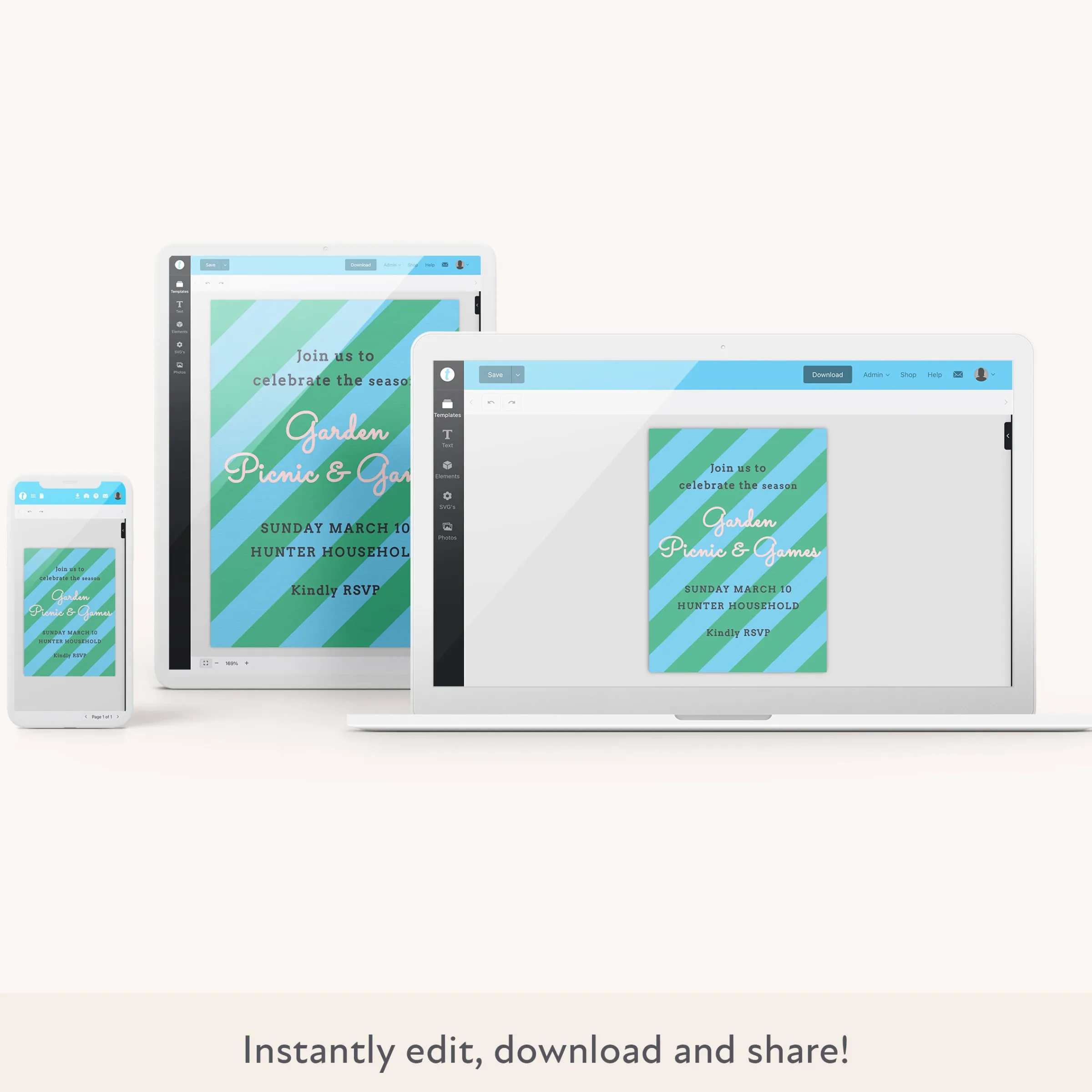 Green/Blue Fun Stripe Download & Print Invitation>Meri Meri Outlet