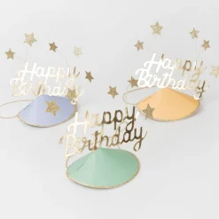 Happy Birthday & Stars Party Hats (x 6)>Meri Meri Clearance