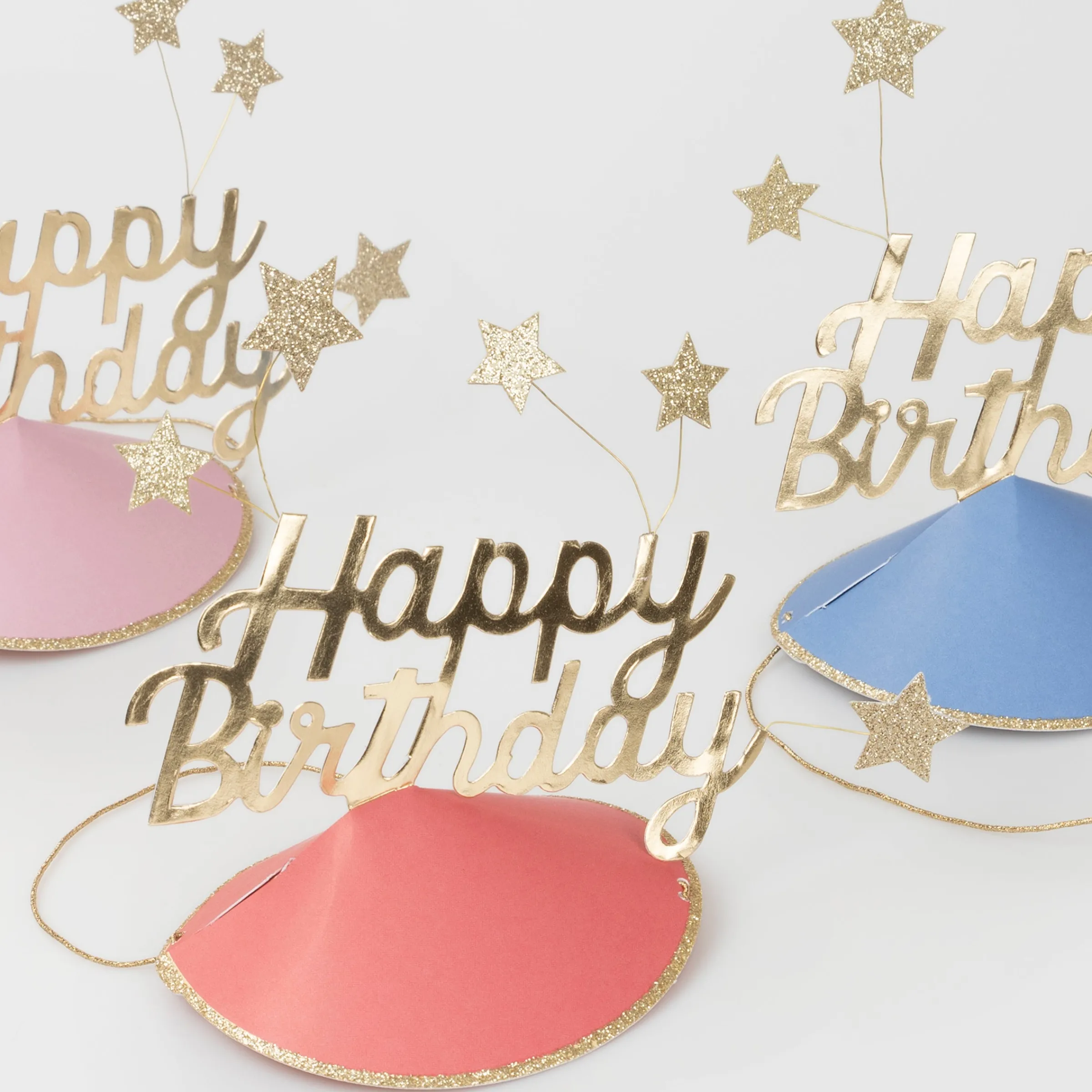 Happy Birthday & Stars Party Hats (x 6)>Meri Meri Clearance