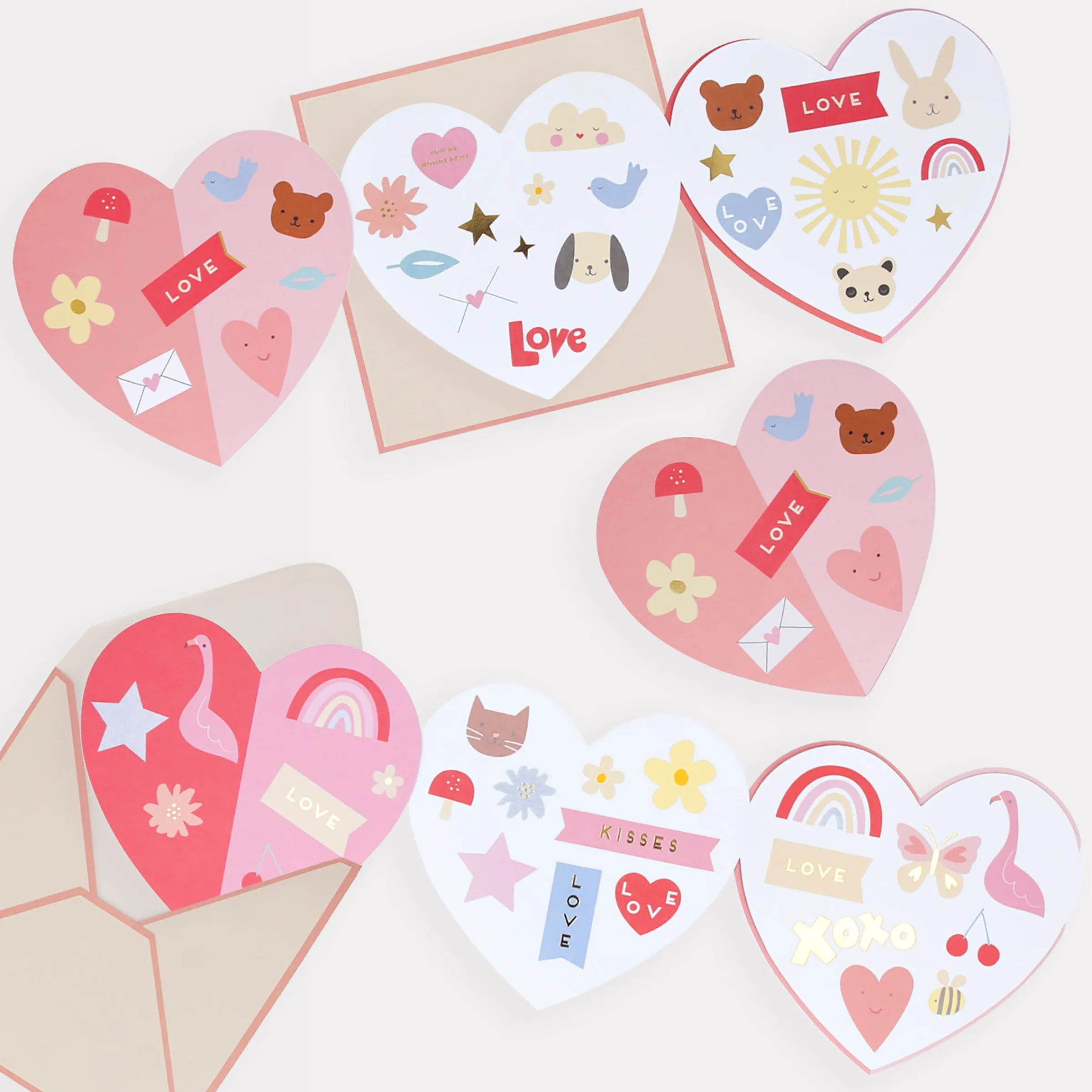 Heart Concertina Valentine's Cards & Stickers (x 12)>Meri Meri Best