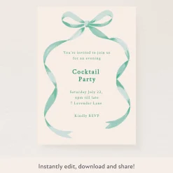 Mint Bow Ribbon Download & Print Invitation>Meri Meri Discount