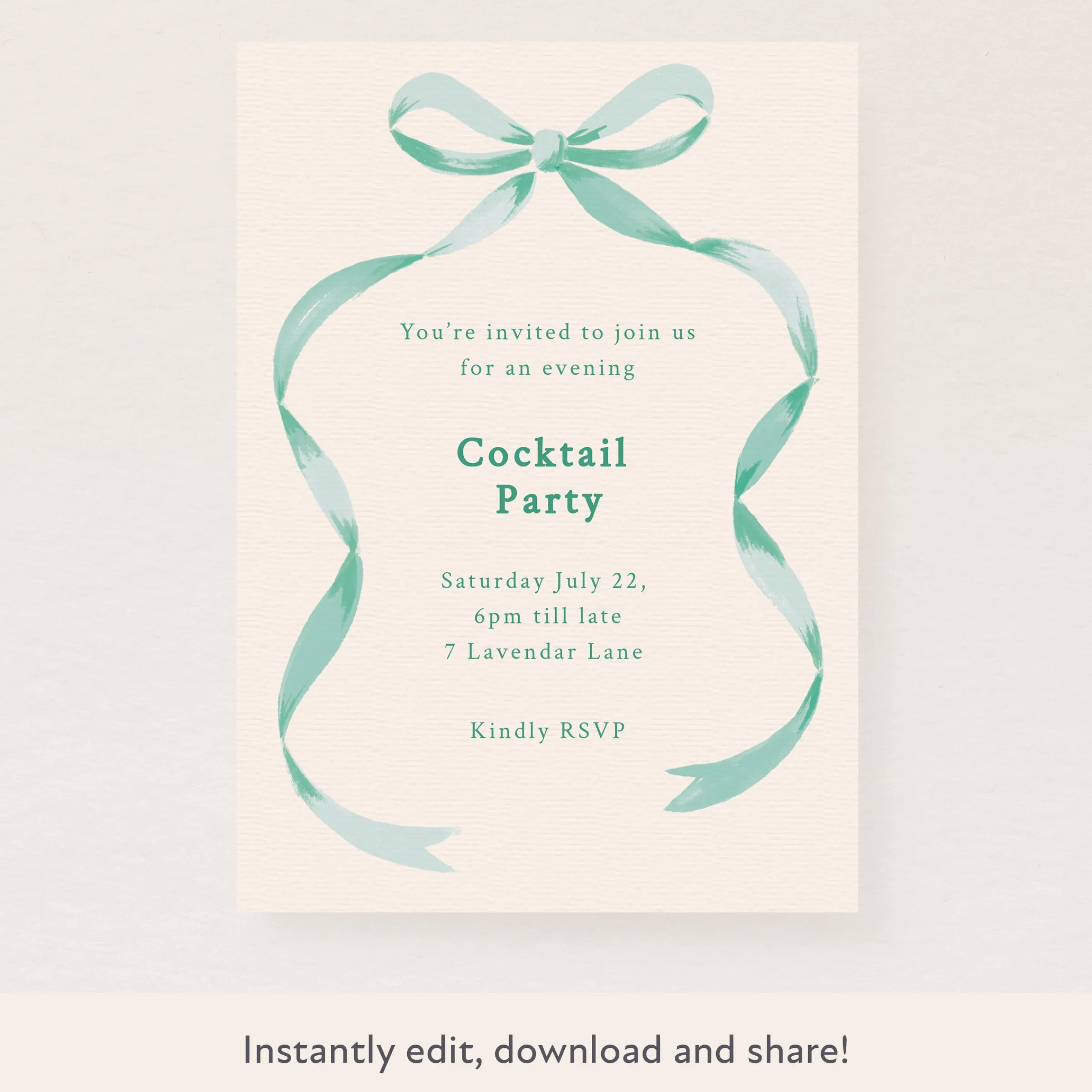 Mint Bow Ribbon Download & Print Invitation>Meri Meri Discount