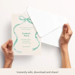 Mint Bow Ribbon Download & Print Invitation><noscript><img width=