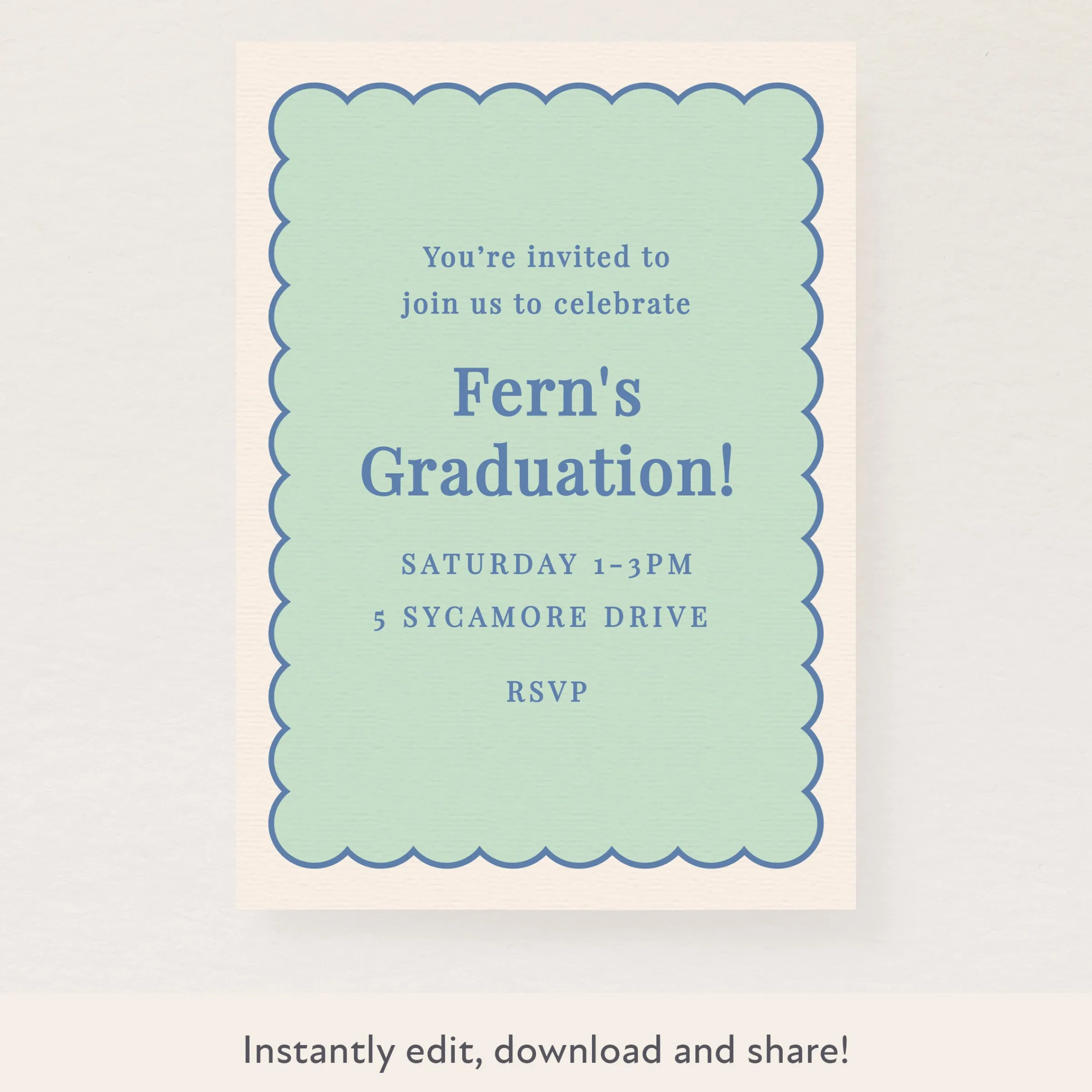 Mint Scallop Download & Print Invitation>Meri Meri Fashion