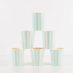 Mint Stripe Cups (x 8)>Meri Meri Sale