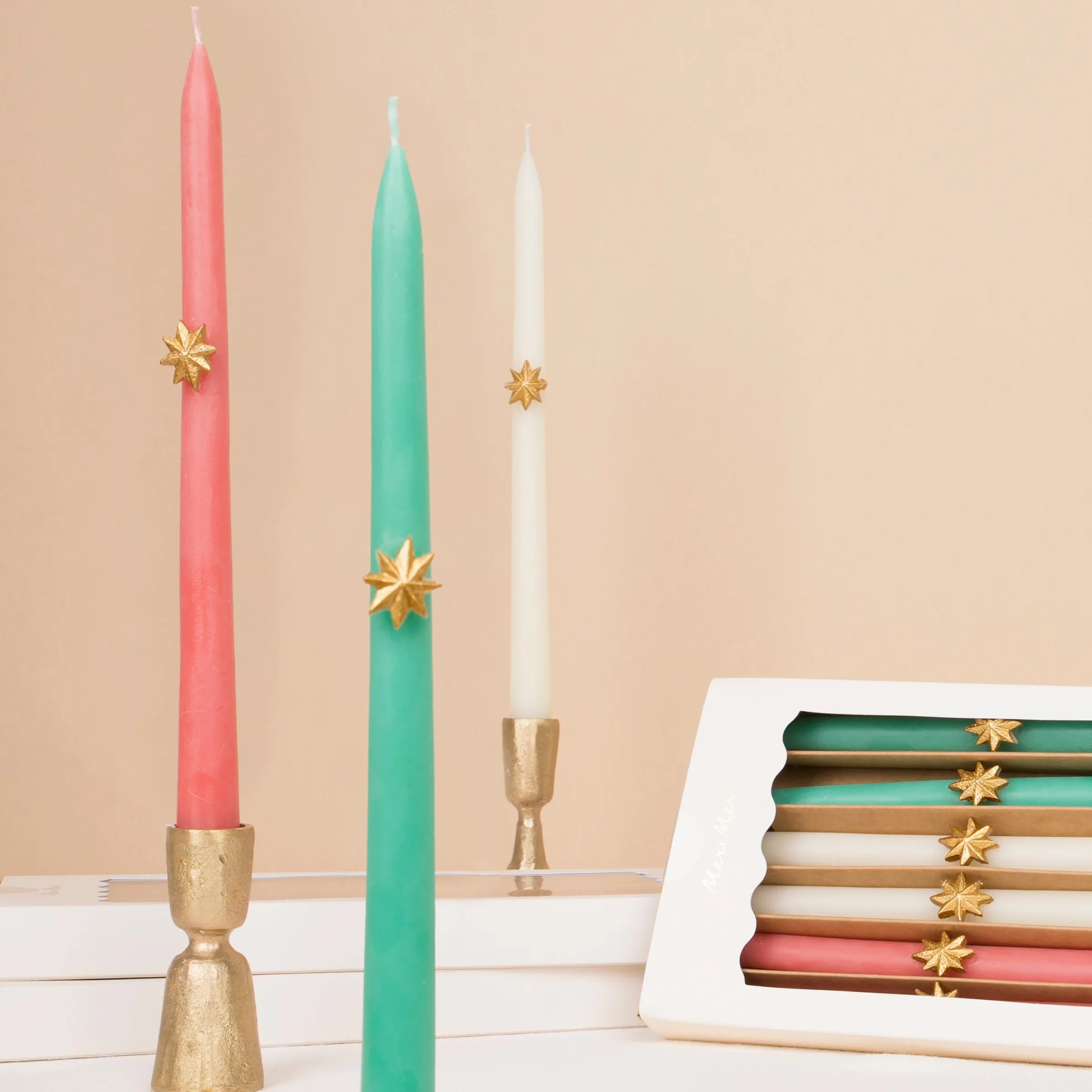 Mixed Gold Star Taper Candles (x 6)>Meri Meri Online
