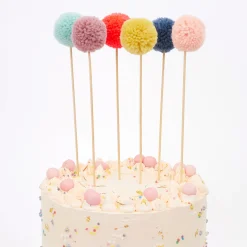 Multi Pompom Cake Toppers (x 6)>Meri Meri Hot