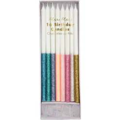Multicolor Dipped Glitter Candles (x 16)>Meri Meri New
