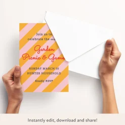 Orange/Pink Fun Stripe Download & Print Invitation><noscript><img width=
