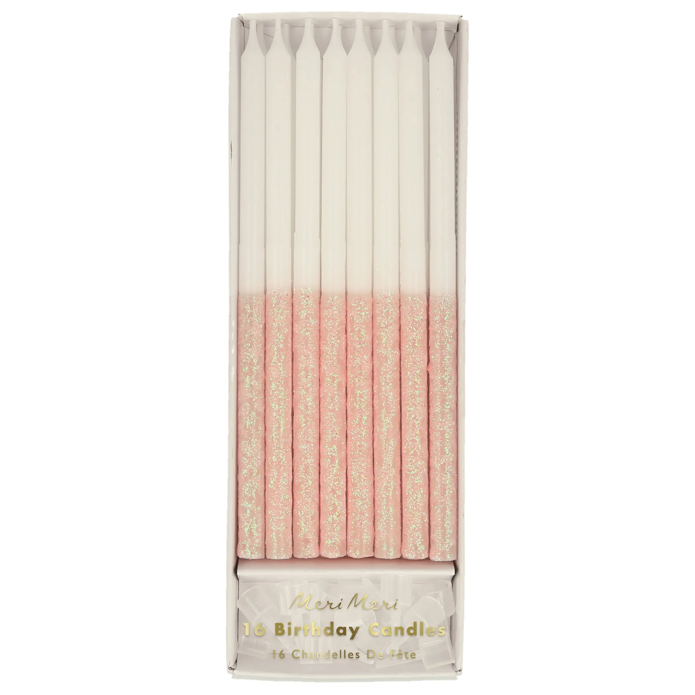 Pale Pink Glitter Dipped Candles (x 16)>Meri Meri Online