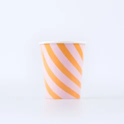 Pink & Orange Stripy Cups (x 8)>Meri Meri New