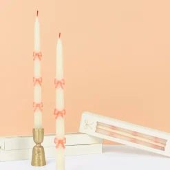 Pink Bow Taper Candles (x 2)>Meri Meri Clearance