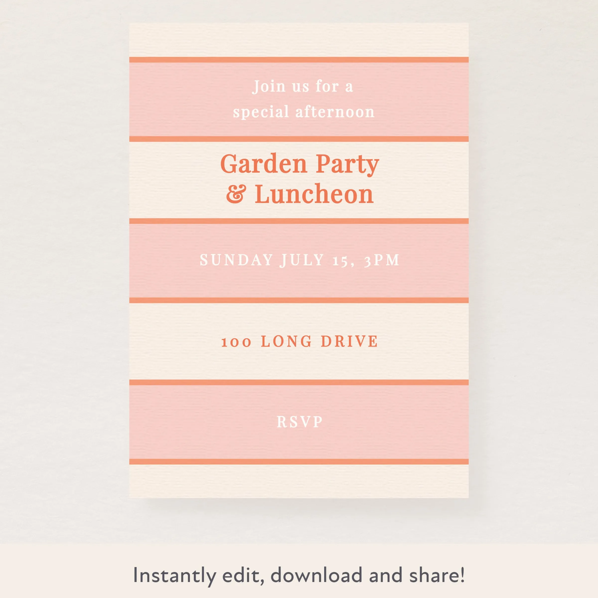 Pink Cabana Stripe Download & Print Invitation>Meri Meri Discount