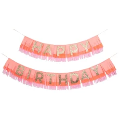 Pink Happy Birthday Fringe Garland Set><noscript><img width=