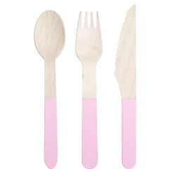 Pink Wooden Cutlery Set (x 24)><noscript><img width=