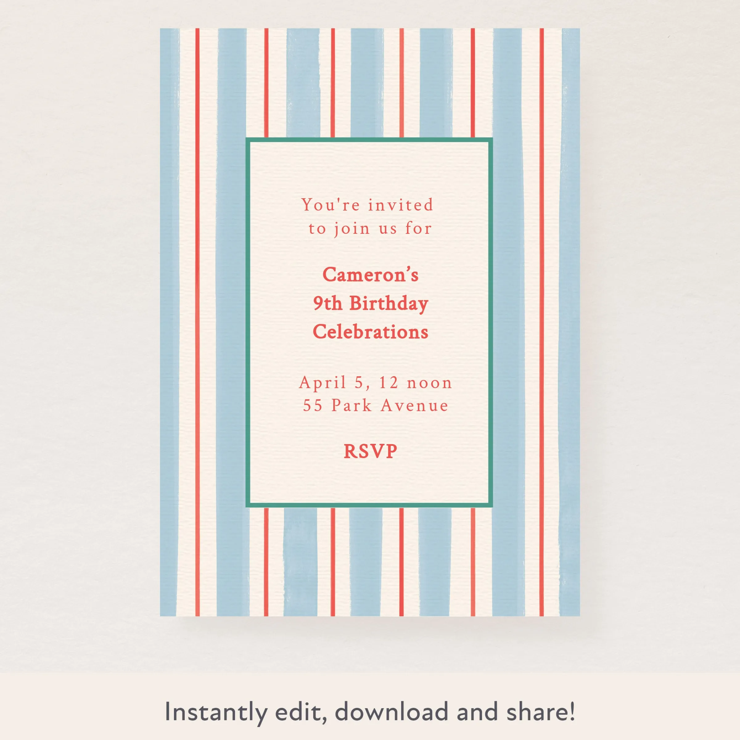 Preppy Stripe Download & Print Invitation>Meri Meri Outlet