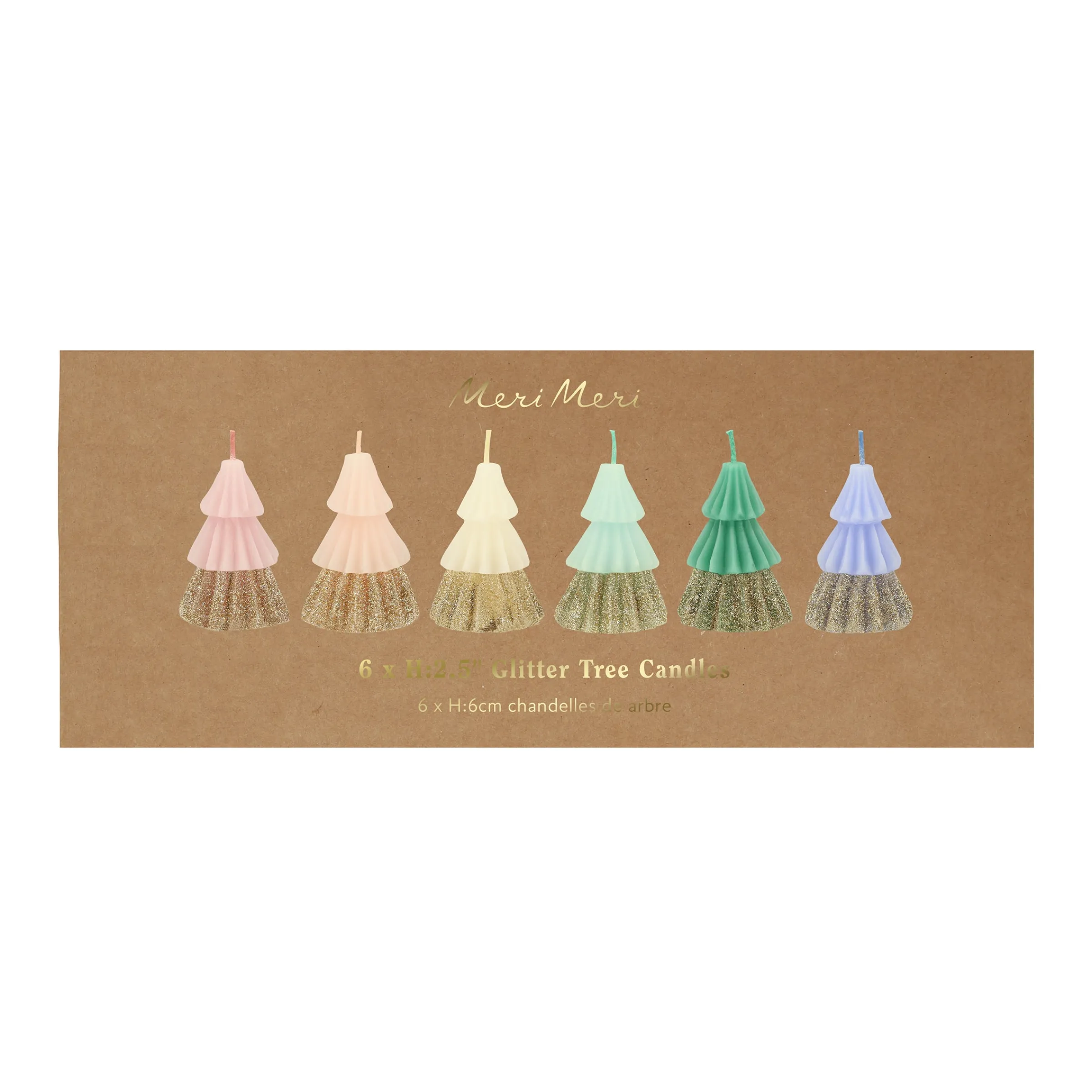 Rainbow Glitter Tree Candles (x 6)>Meri Meri Outlet