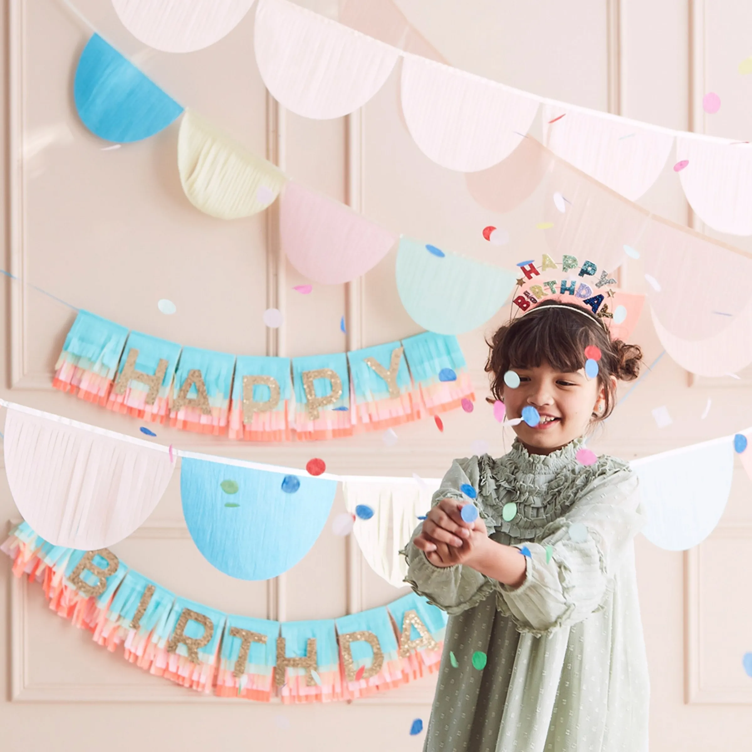 Rainbow Happy Birthday Fringe Garland Set>Meri Meri New