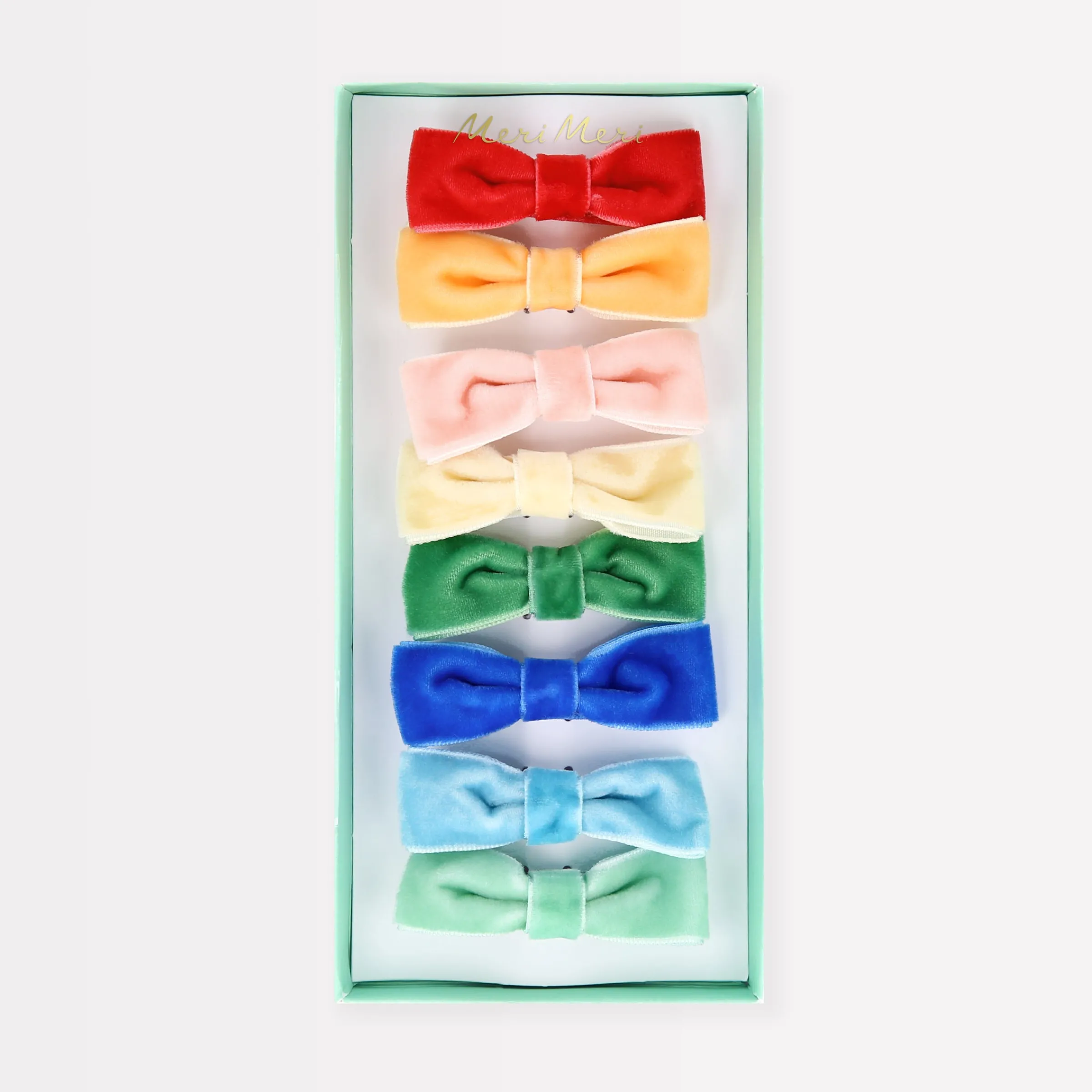 Rainbow Velvet Bow Hair Clips (x 8)>Meri Meri Outlet