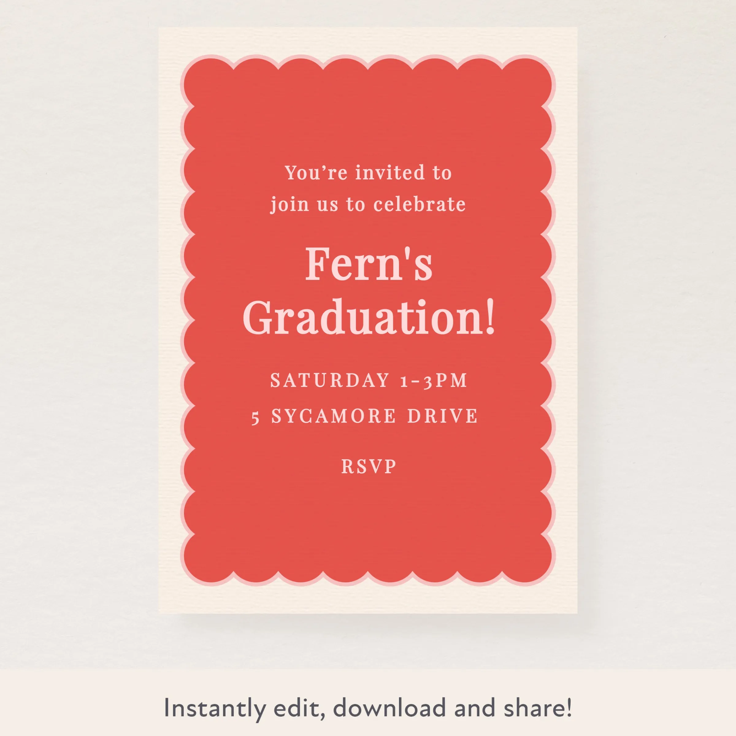 Red Scallop Download & Print Invitation>Meri Meri Online