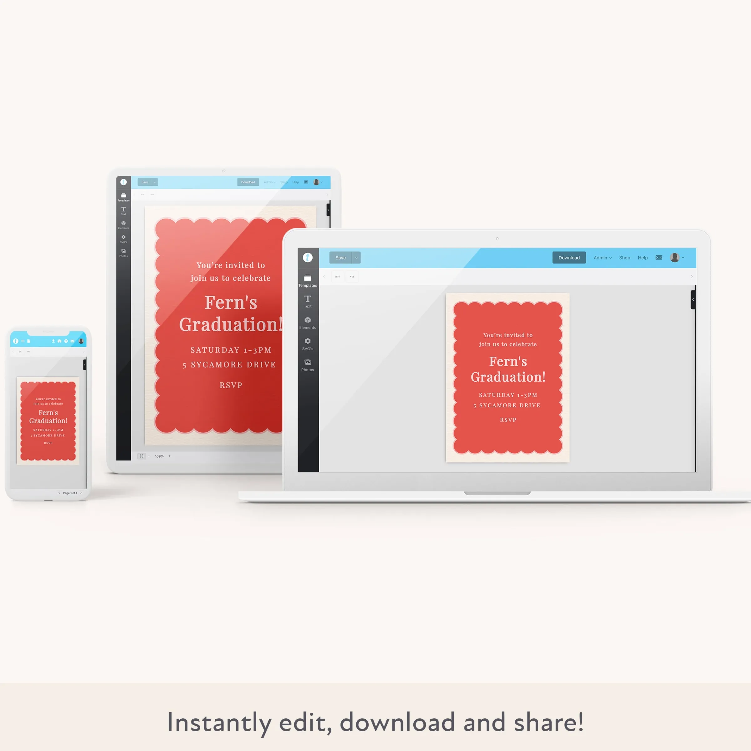 Red Scallop Download & Print Invitation>Meri Meri Online