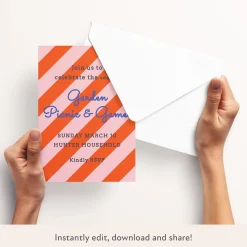 Red/Pink Fun Stripe Download & Print Invitation><noscript><img width=