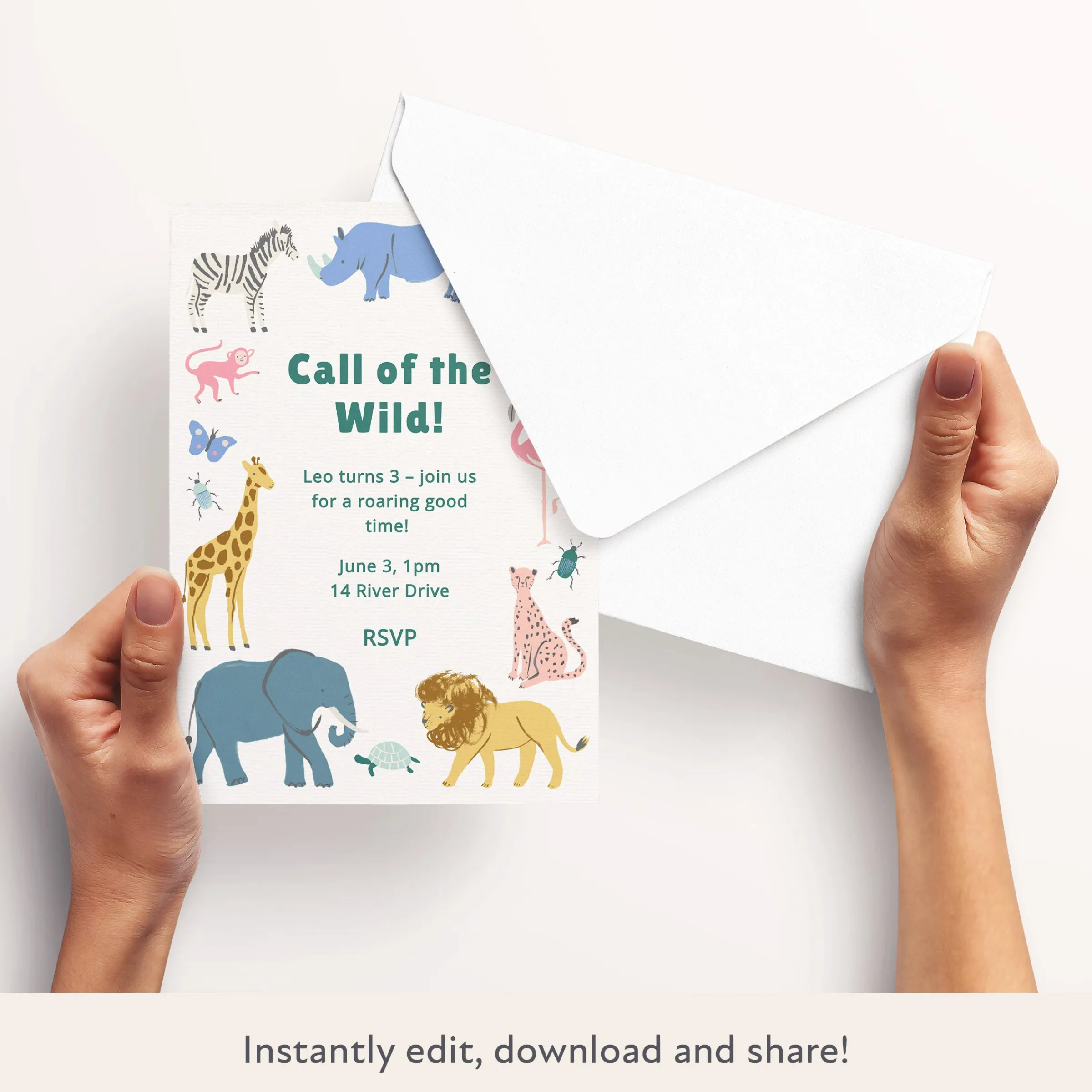Safari Animals Download & Print Invitation>Meri Meri New