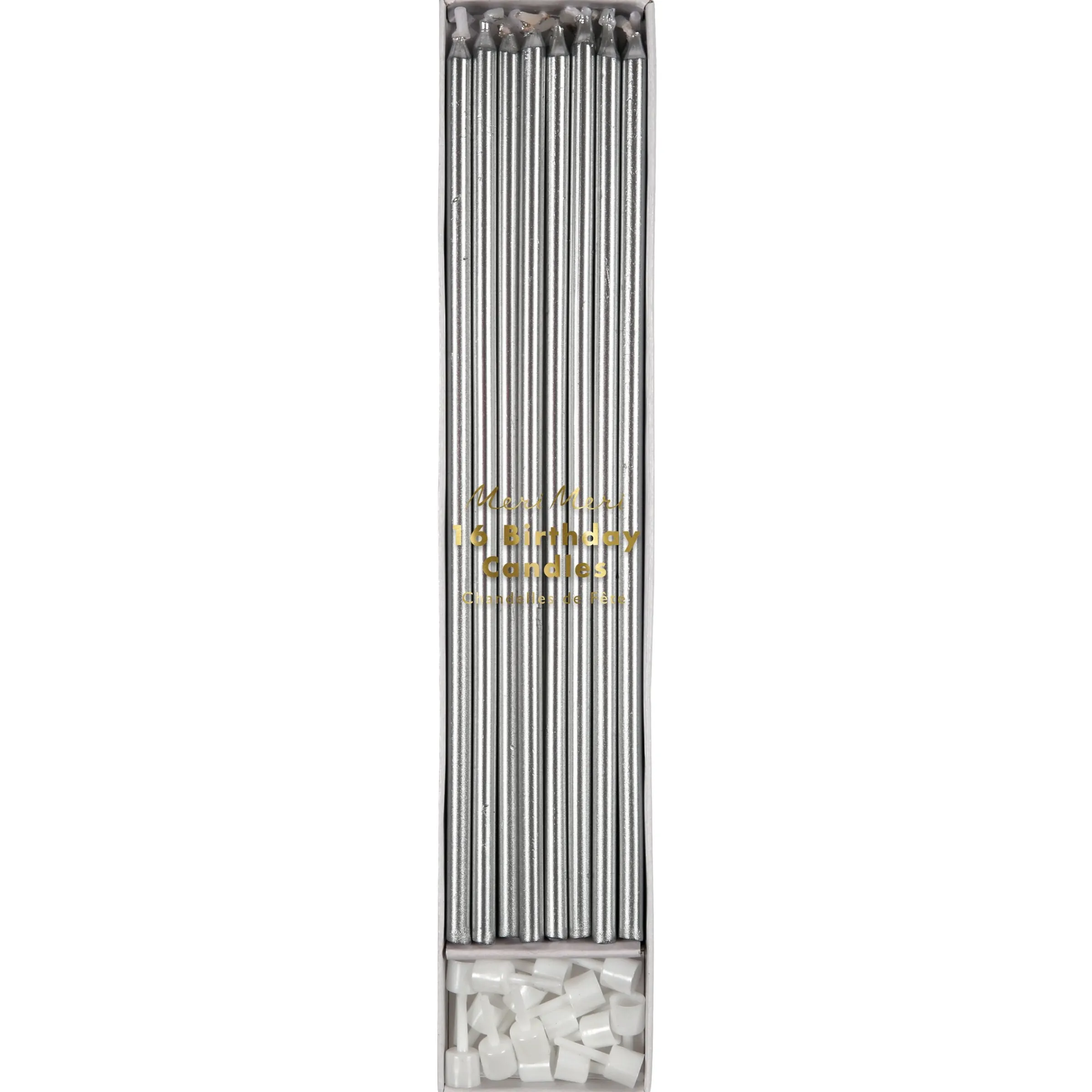 Silver Long Candles (x 16)>Meri Meri New