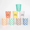 Stripe Happy Birthday Cups (x 8)>Meri Meri Outlet