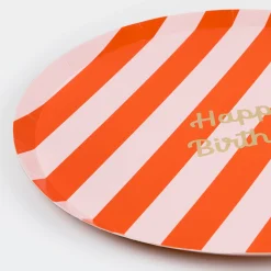 Stripe Happy Birthday Dinner Plates (x 8)>Meri Meri Best