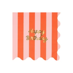 Stripe Happy Birthday Large Napkins (x 16)><noscript><img width=