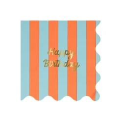 Stripe Happy Birthday Large Napkins (x 16)><noscript><img width=