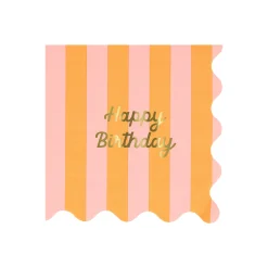 Stripe Happy Birthday Large Napkins (x 16)><noscript><img width=